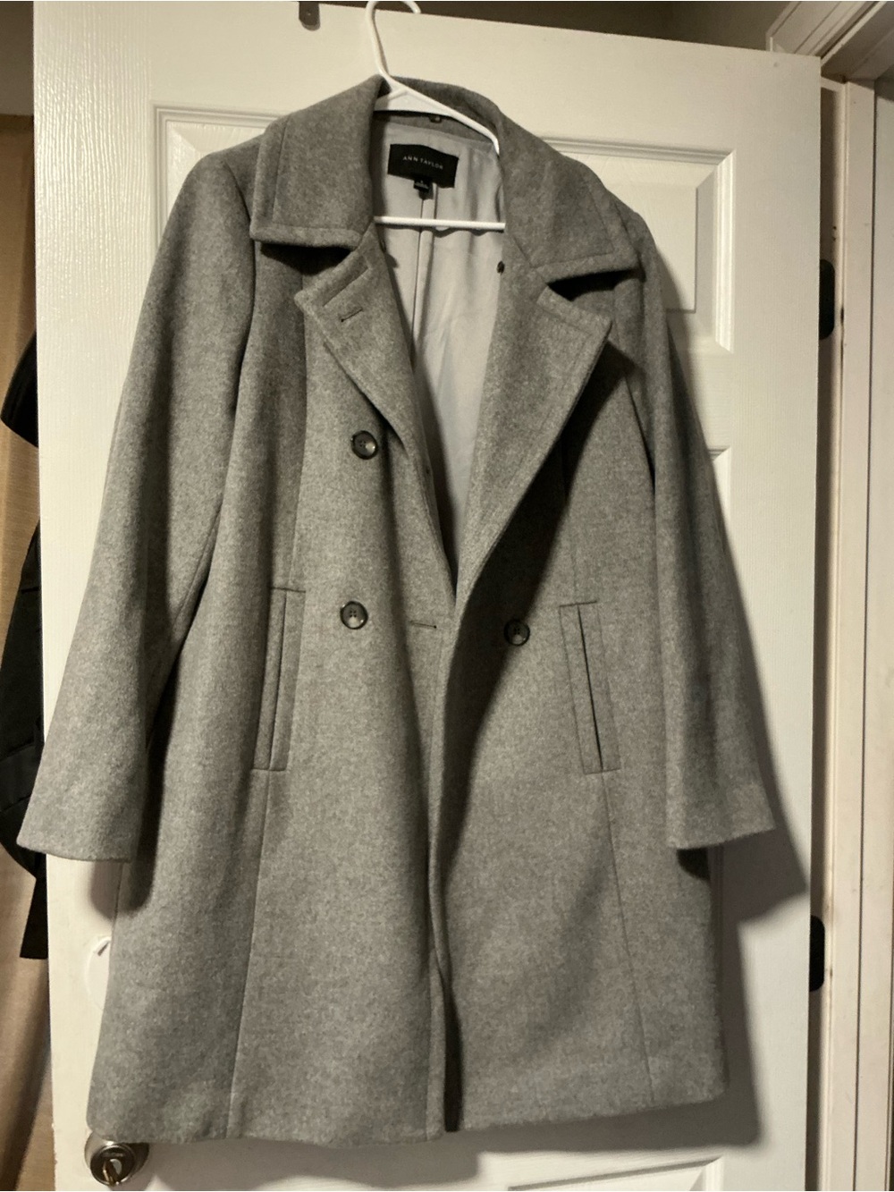 Ann Taylor Light Gray Double-Breasted Wool-Blend Coat